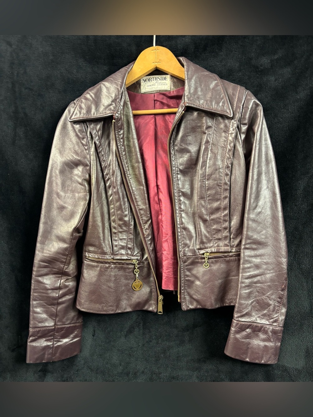 Vintage 70s Northside Fashions Burgundy Leather Jacket ILGWU Union Made USA
